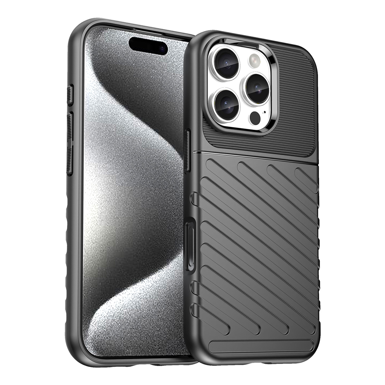 Thunder dėklas telefonui iPhone 16 Pro silikoninis dėklas - juodas