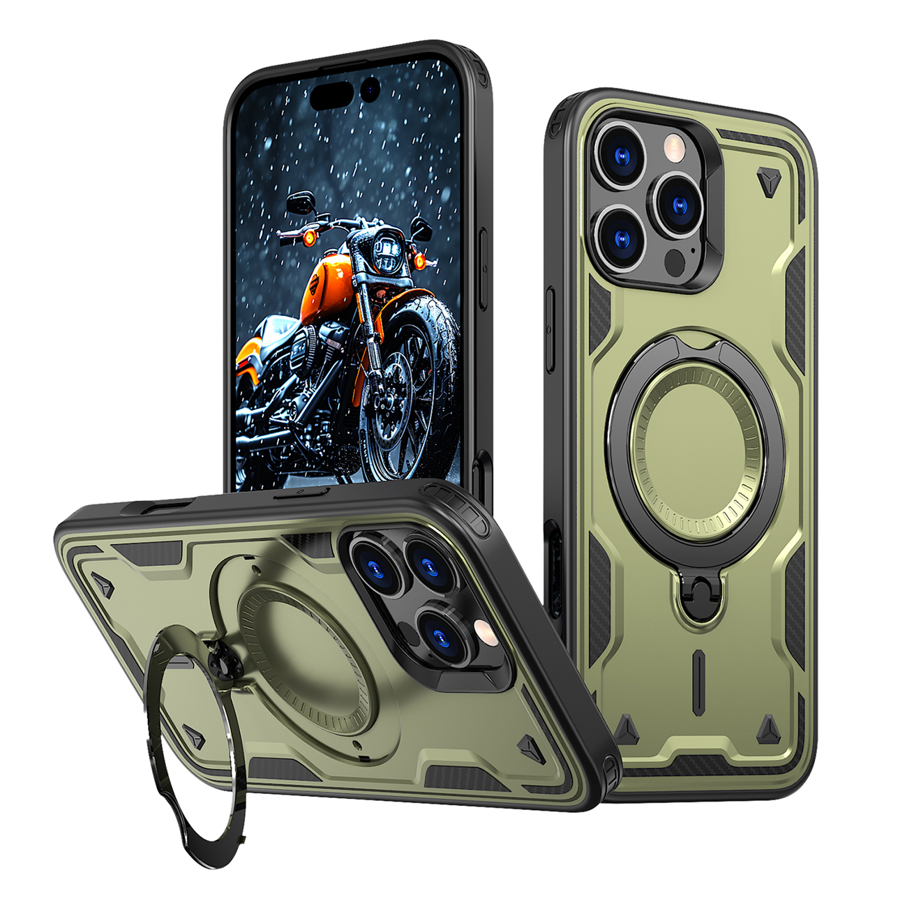 Hybrid Armor Trendy dėklas telefonui su MagSafe iPhone 16 Pro - žalias