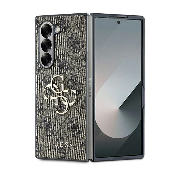 Dėklas telefonui Guess Odinis 4G Su metalo logotipu Samsung Galaxy Z Fold 6 - rudas