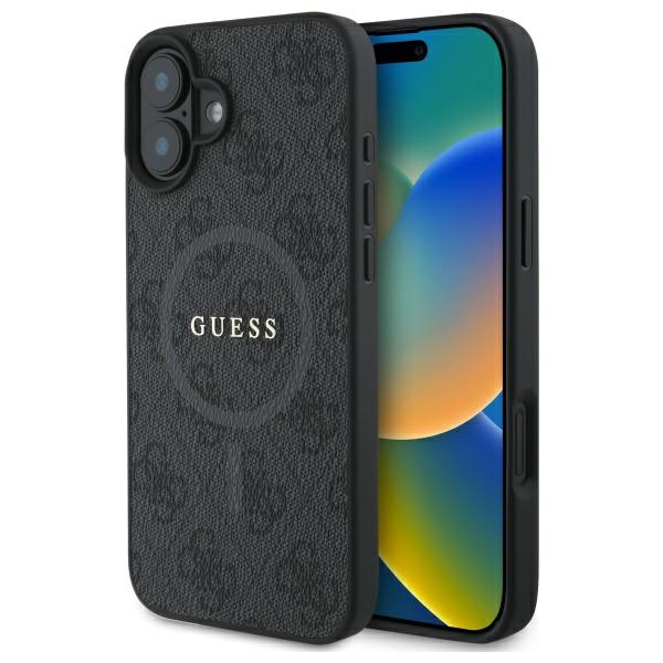 Dėklas telefonui Guess 4G Žiedinis Klasikinis Logotipas MagSafe iPhone 16 - juodas