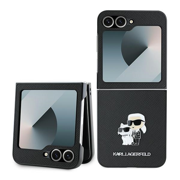 Karl Lagerfeld Saffiano metalinio ženklo dėklas telefonui Samsung Galaxy Z Flip 6 - juoda