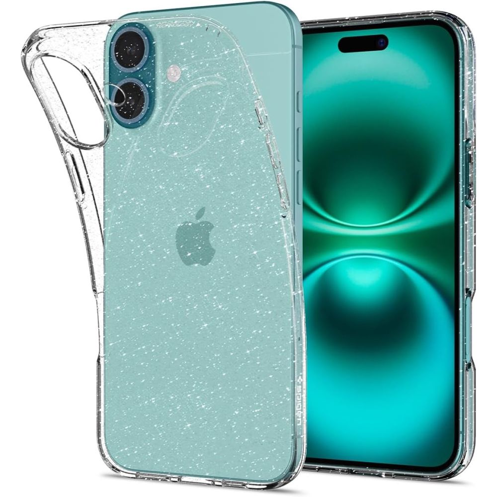 Spigen Liquid Crystal dėklas, skirtas iPhone 16 6.1", skaidrus su blizgučiais