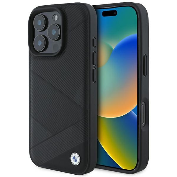 BMW Signature Odinis Dėklas su Linijų Raštu iPhone 16 Pro - Juodas