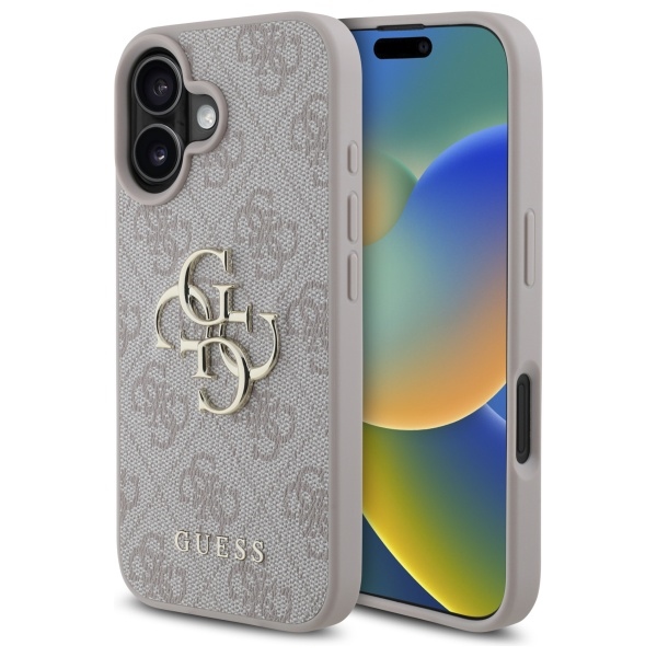 Guess 4G didelio logotipo dėklas telefonui iPhone 16 - rožinis