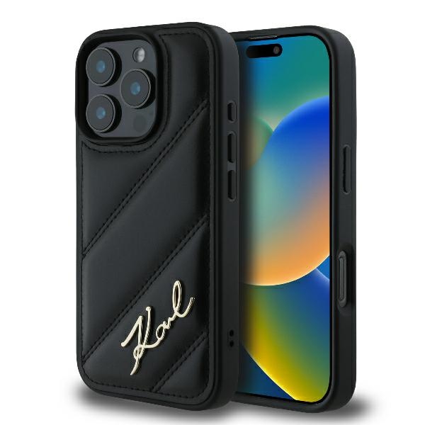 Karl Lagerfeld Dygsniuotas Parašas dėklas telefonui iPhone 16 Pro - juodas