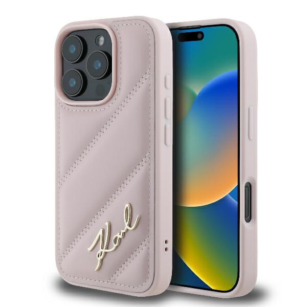 Karl Lagerfeld Dygsniuotas Parašas dėklas telefonui iPhone 16 Pro - rožinis