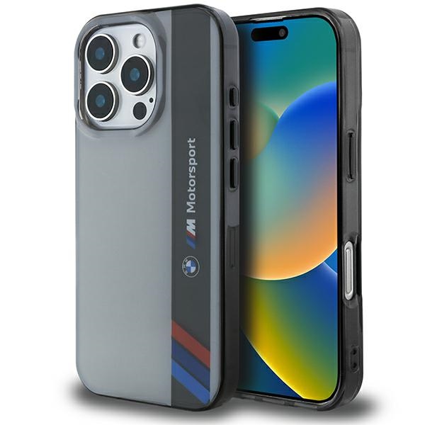 BMW Motosport IML vertikali juosta iPhone 16 Pro dėklas - pilkas