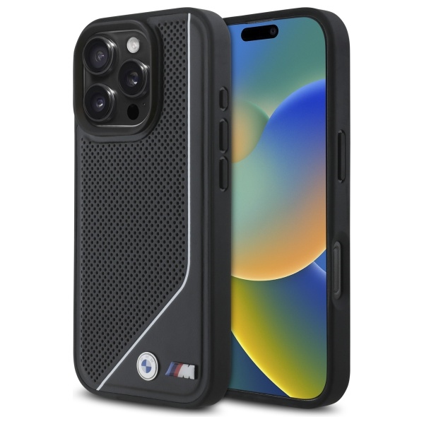 BMW M perforuota susukta linija Magnetinis dėklas iPhone 16 Pro - juodas