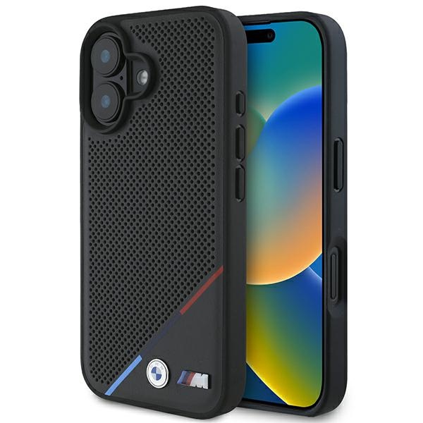 BMW M Perforuotas Trispalvė Linija Magnetinis dėklas telefonui iPhone 16 Plus - juodas