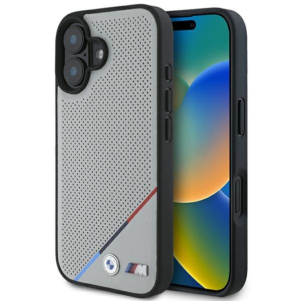 BMW M Perforuotas Trispalvė Linija Magnetinis dėklas telefonui iPhone 16 - pilkas
