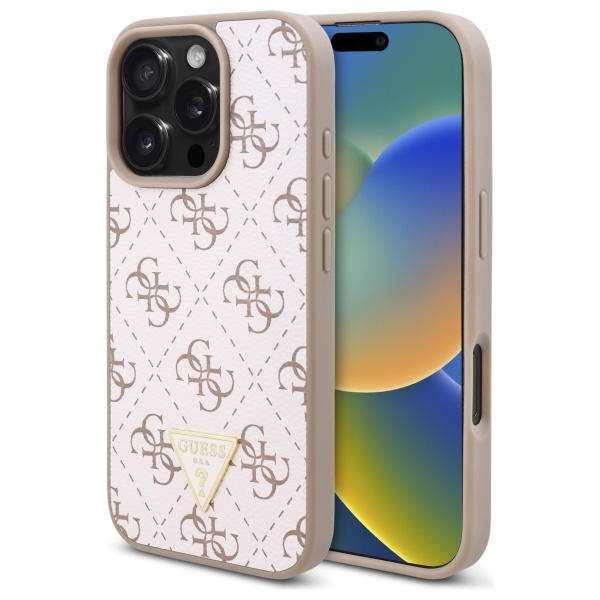 Guess New 4G Triangle dėklas telefonui iPhone 16 Pro - baltas