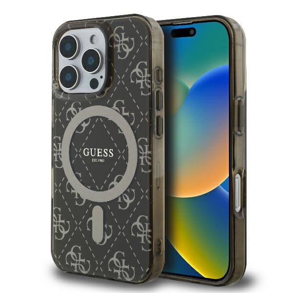 Guess IML 4G fonas Magnetinis dėklas telefonui iPhone 16 Pro - rudas
