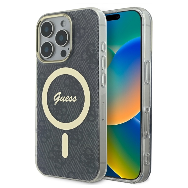Guess IML 4G Magnetinis dėklas telefonui iPhone 16 Pro - juodas