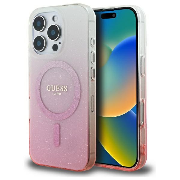 Guess IML Blizgučių gradientas Magnetinis dėklas telefonui iPhone 16 Pro - rožinis