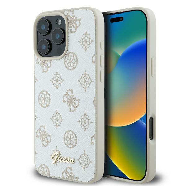 Guess Bijūnų užrašas Magnetinis dėklas telefonui iPhone 16 Pro - baltas