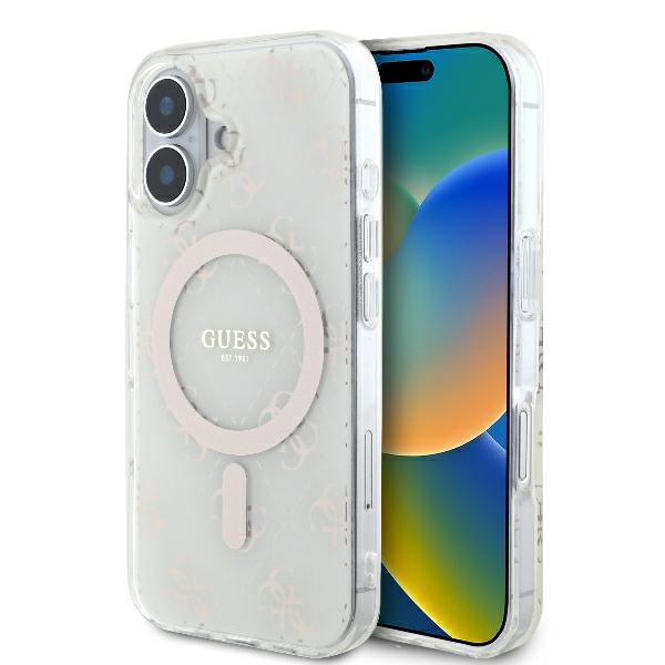 Guess IML 4G Fonas Magnetinis dėklas telefonui iPhone 16 Plus - baltas