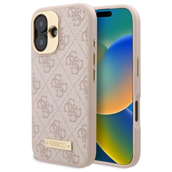 Guess 4G Logo Plate Magnetinis dėklas iPhone 16 - rožinis