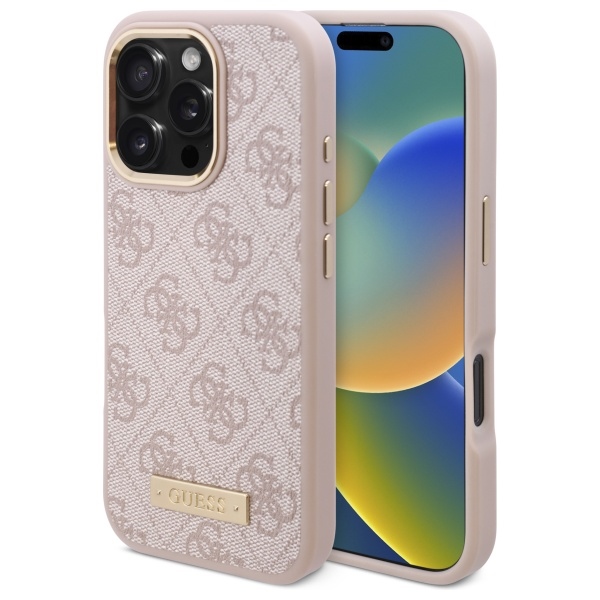Guess 4G Logo Plate Magnetinis dėklas telefonui iPhone 16 Pro Max - rožinis