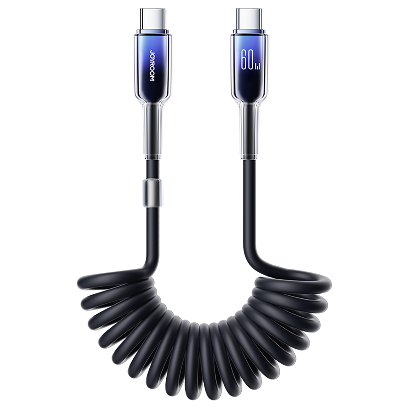"Joyroom S-A43 Crystal-Clear Series 60W USB-C - USB-C spiralinis kabelis 1,5 m - juodas