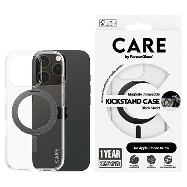 CARE by PanzerGlass Funkcinis dėklas telefonui su stovu iPhone 16 Pro 6.3" juodas/juodas Magnetinis 1322