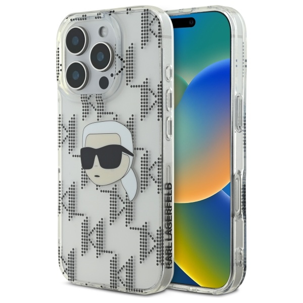 Karl Lagerfeld IML Karl galvos elektropluotas iPhone 16 Pro dėklas - skaidrus