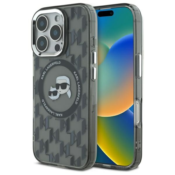 Karl Lagerfeld IML Monograma Karl & Choupette Head Magnetinis dėklas telefonui iPhone 16 Pro - juodas