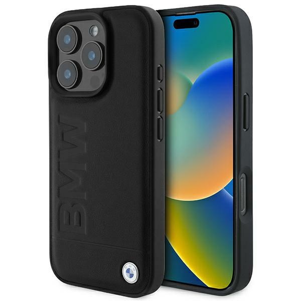 BMW odinis dėklas su karštu antspaudu iPhone 16 Pro - juodas