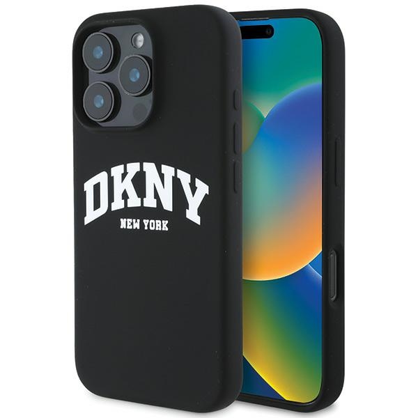 DKNY Silikoninis baltas spausdintas logotipas magnetinis iPhone 16 Pro dėklas - juodas