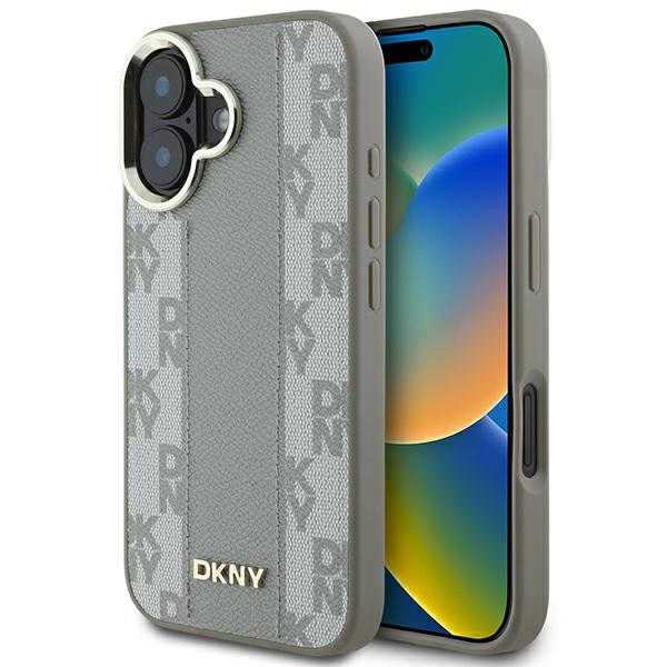 DKNY Languotas raštas magnetinis iPhone 16 dėklas - smėlinis