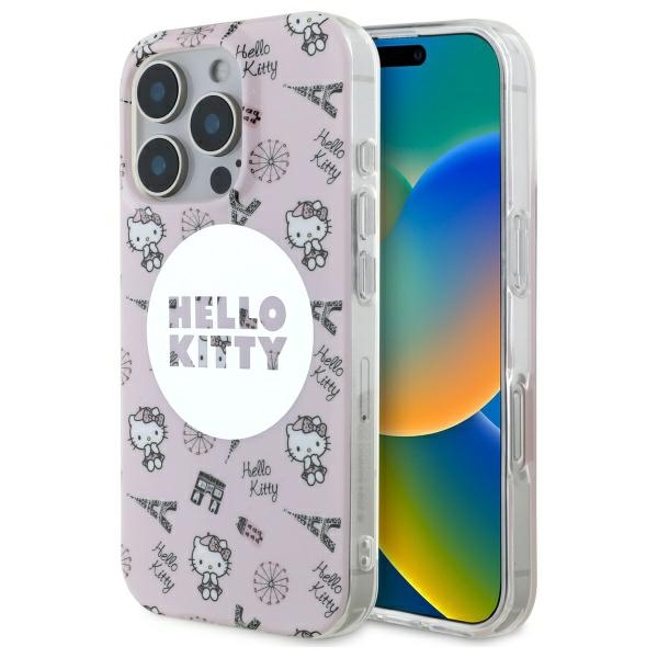 Hello Kitty IML Visur Paryžius magnetinis iPhone 16 Pro dėklas - rožinis
