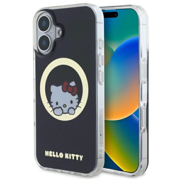 Hello Kitty IML Saldus kačiukas magnetinis iPhone 16 dėklas - juodas