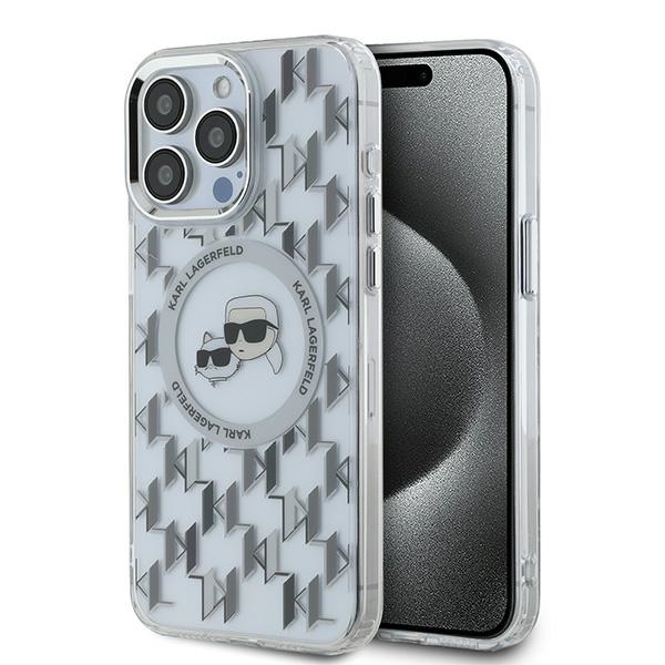 Karl Lagerfeld IML Monograma Karl & Choupette Galva Magnetinis Dėklas telefonui iPhone 15 Pro - skaidrus