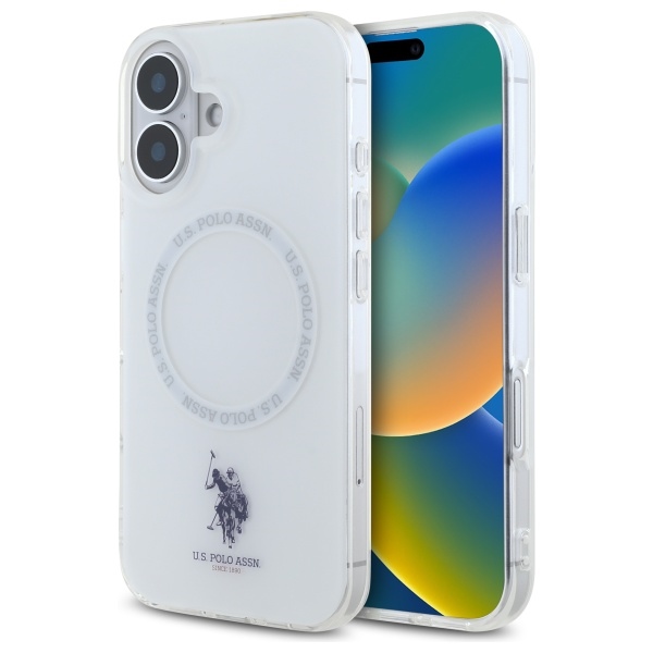 US Polo IML Ring MagSafe dėklas iPhone 16 - baltas