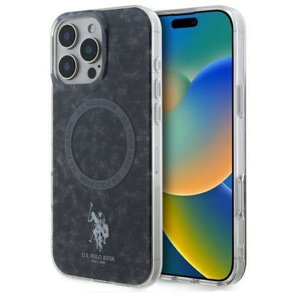 US Polo IML Ring MagSafe dėklas iPhone 16 Pro Max - juodas