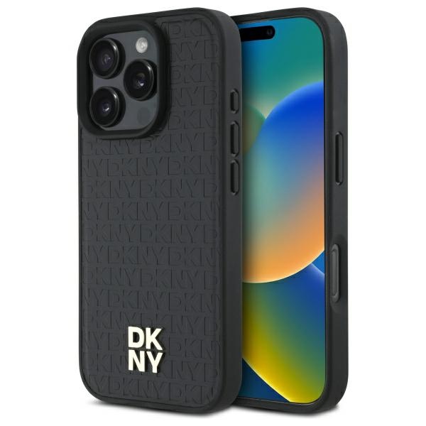 DKNY pasikartojančio rašto logotipo magnetinis dėklas telefonui iPhone 16 Pro - juodas