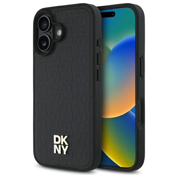 DKNY pasikartojančio rašto logotipo magnetinis dėklas telefonui iPhone 16 - juodas