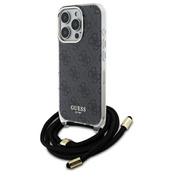 Guess Crossbody Cord 4G Print dėklas iPhone 16 Pro Max - juodas
