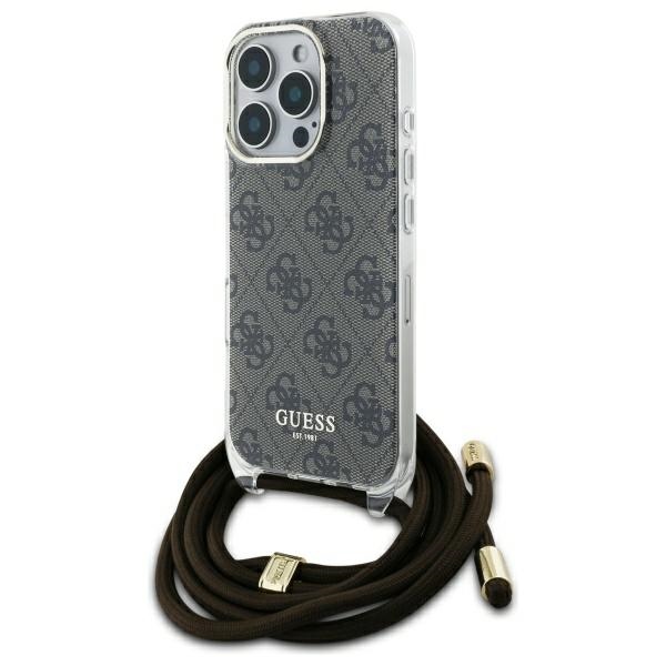 Guess Crossbody Cord 4G Print dėklas iPhone 16 Pro Max - rudas