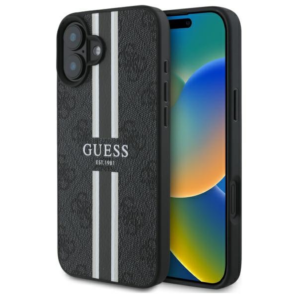 Guess 4G Printed Stripes Magnetinis dėklas iPhone 16 - juodas