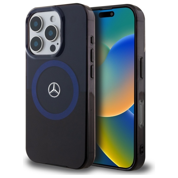 Mercedes MB dvigubo sluoksnio dviejų spalvų Magnetinis dėklas iPhone 16 Pro Max telefonui - mėlynas