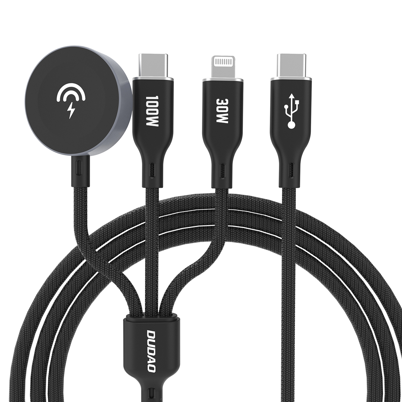 Apple Watch Dudao A12Max+ PD 100W 3in1 įkrovimo kabelis: USB-C Lightning 1.2m - juodas