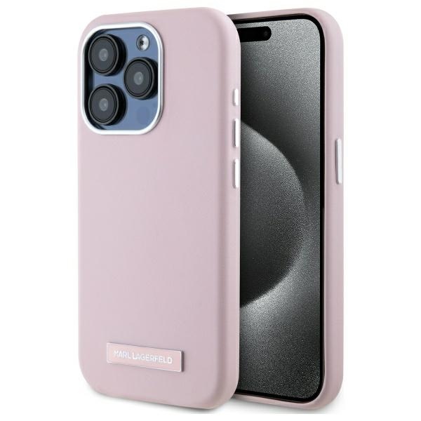 Karl Lagerfeld FW Metal Plate magnetinis dėklas iPhone 15 Pro - rožinė