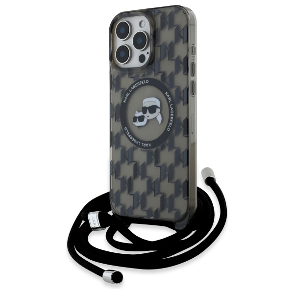 Karl Lagerfeld IML per petį monograminis Karl ir Choupette galvos MagSafe dėklas iPhone 16 Pro - juodas