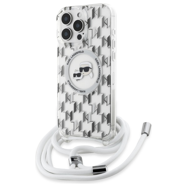 Karl Lagerfeld IML per petį monograminis Karl ir Choupette galvos MagSafe dėklas iPhone 16 Pro - skaidrus