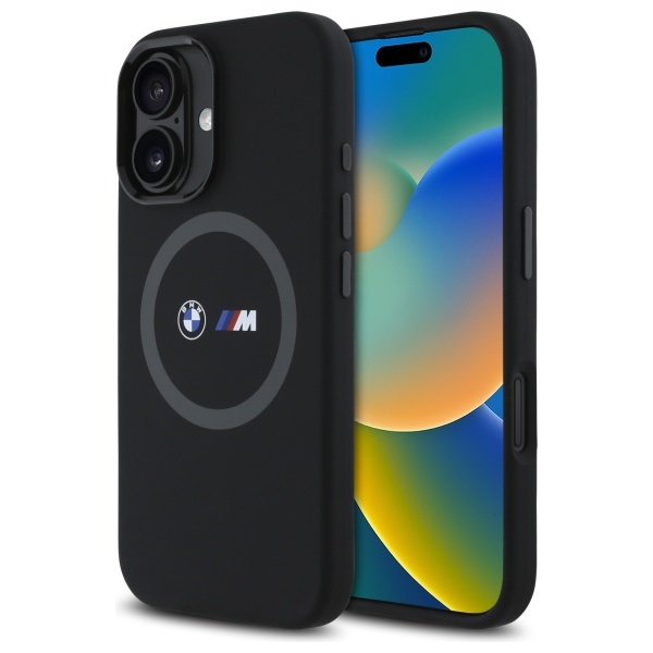 BMW M Silikoninis Spausdintas Žiedas Magnetinis dėklas iPhone 16 - juodas