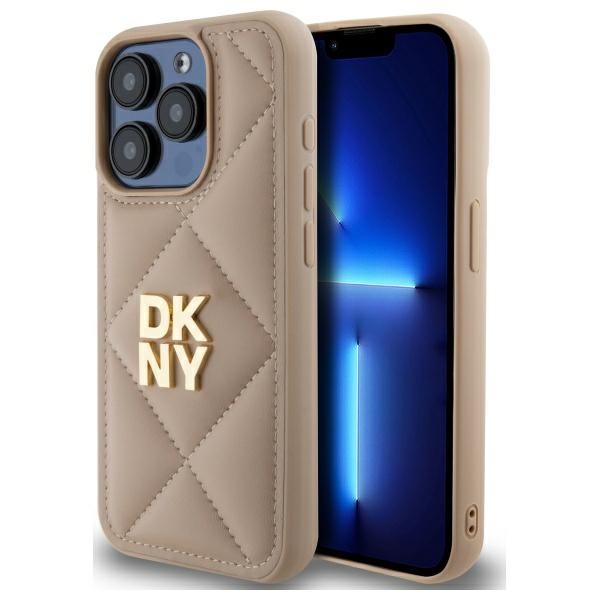 DKNY Quilted Stack Logo dėklas telefonui iPhone 15 Pro Max - smėlio spalvos