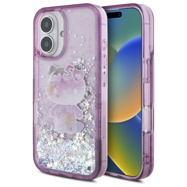 Hello Kitty Liquid Glitter 50 metų jubiliejaus vakarėlio dėklas telefonui iPhone 16 - violetinis