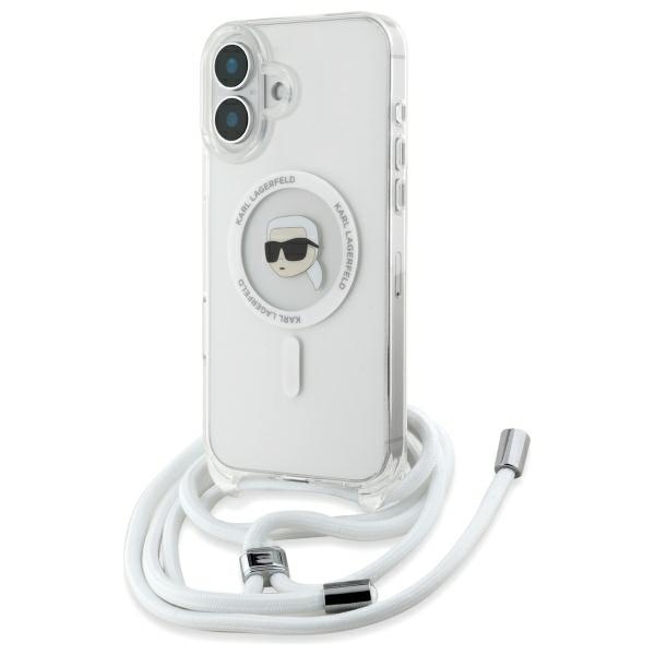 Karl Lagerfeld per petį IML Karl galvos MagSafe dėklas iPhone 16 – skaidrus