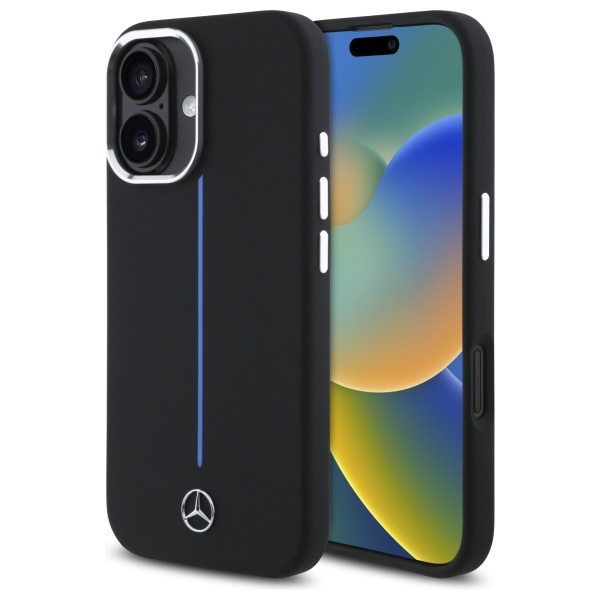 Mercedes silikoninis mėlyna juosta Magnetinis dėklas telefonui iPhone 16 - juodas