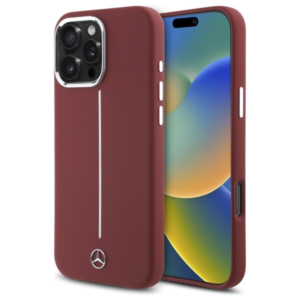 Mercedes silikoninis balta juosta Magnetinis dėklas telefonui iPhone 16 Pro Max - raudonas